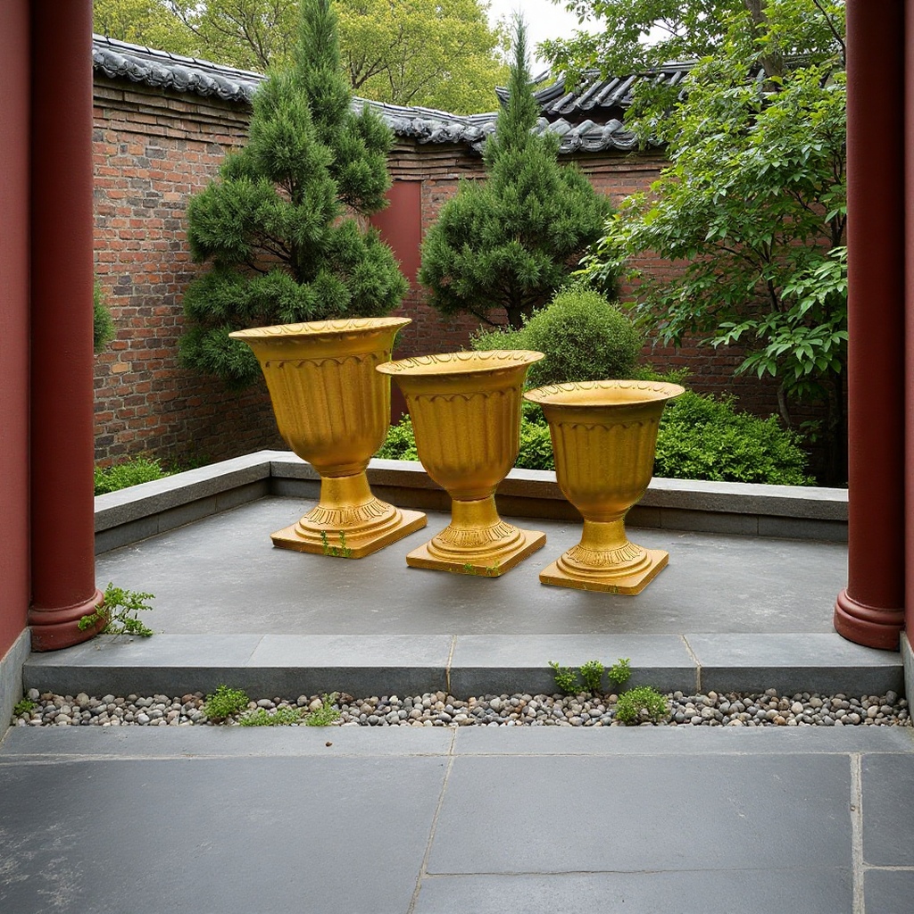 金色花盆 陶瓷大号圆形家用阳台客厅装饰摆件