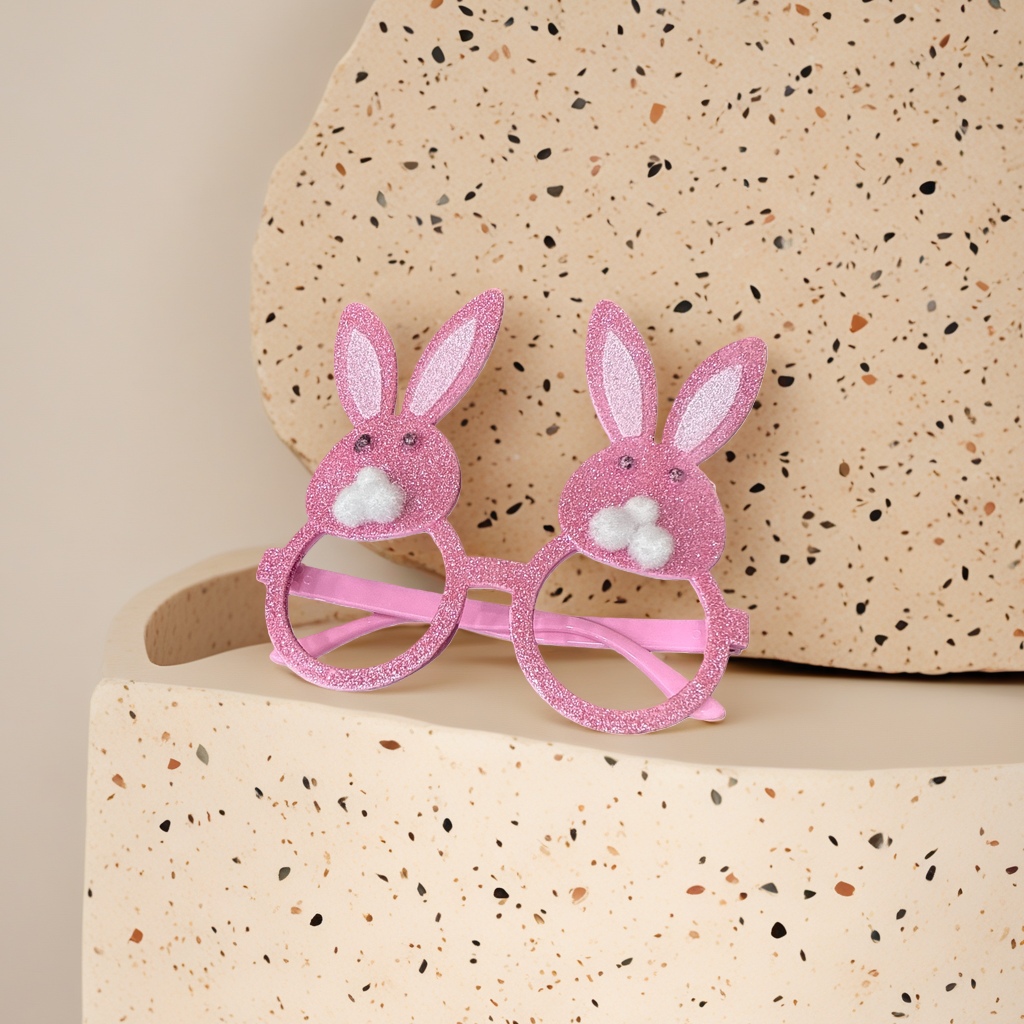 Pink glittering rabbit-shaped glasses with a fashionable and cute girlish style and anti-blue light optical frame details Picture