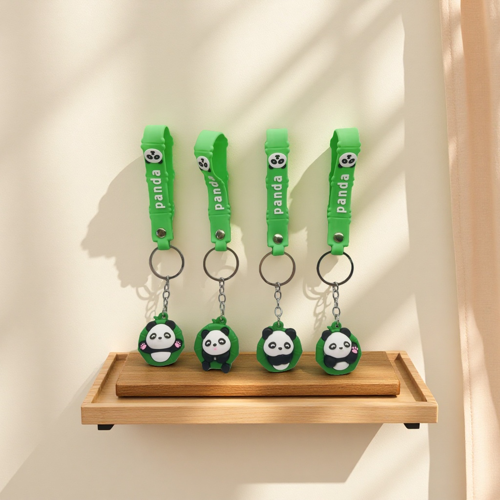Cute and fun panda-themed green silicone keychain car pendant gift
