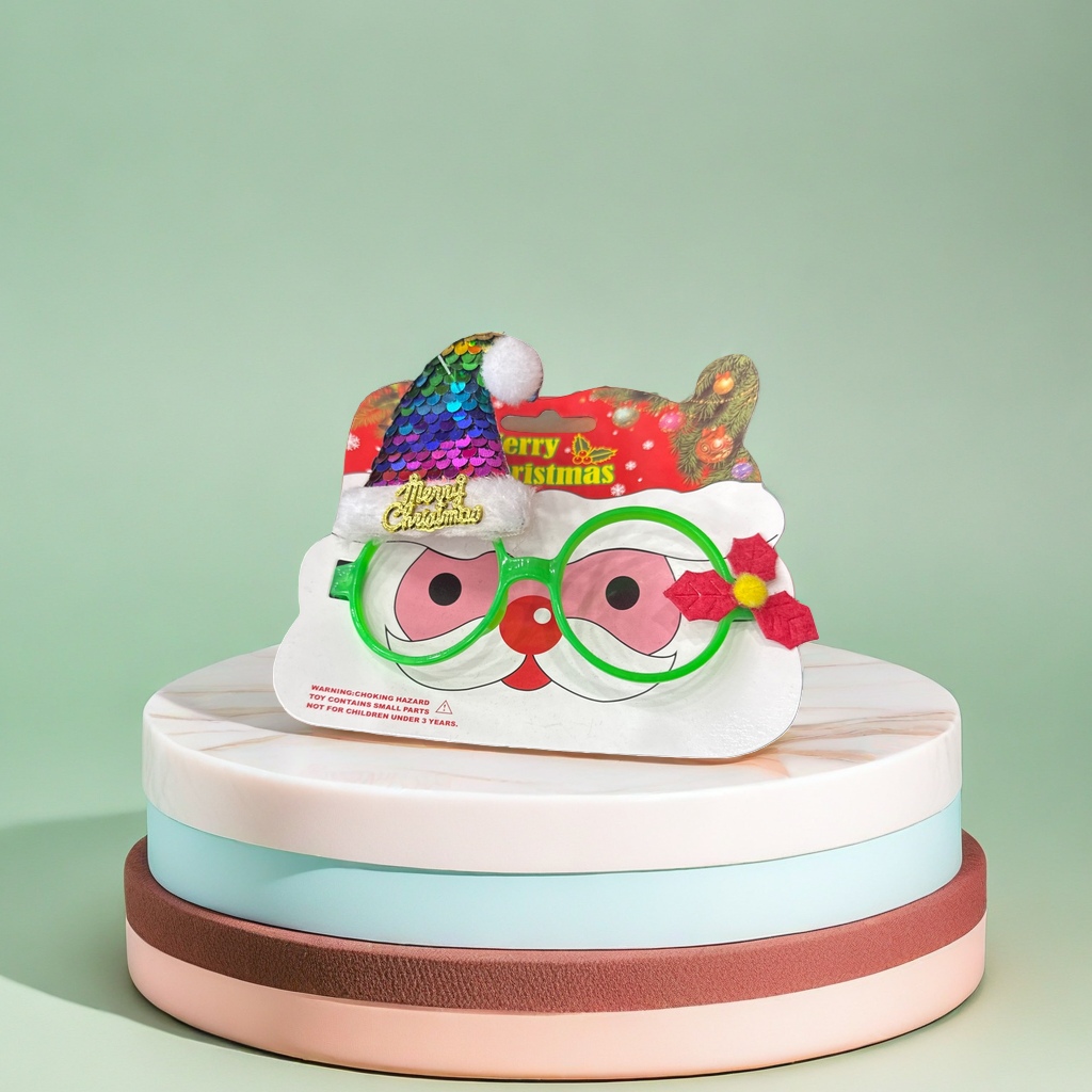 Christmas-themed decorative glasses, holiday party photo props, with adjustable red, green and gold color schemes details Picture