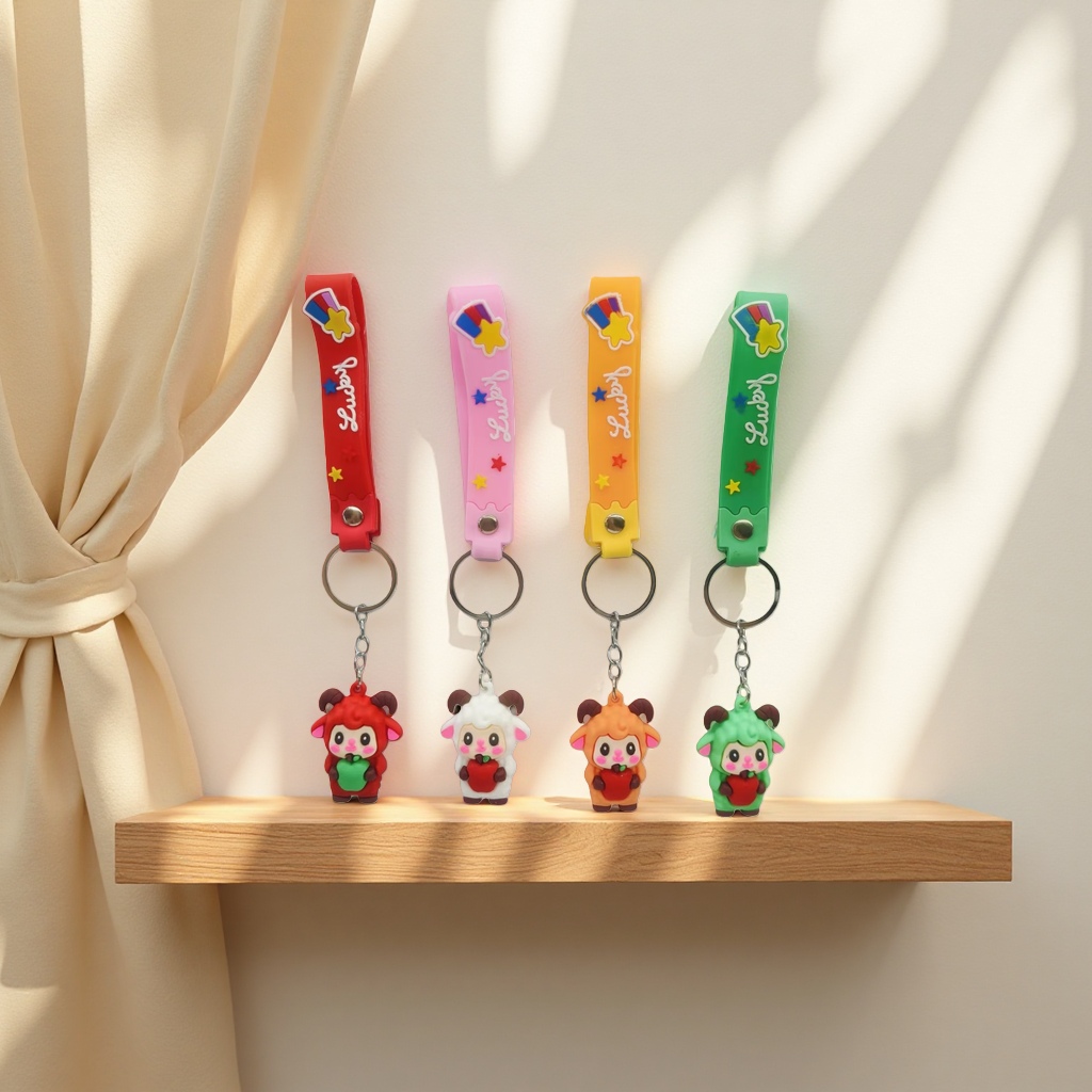 Colorful cartoon sheep keychain main body cute plush pendant, fashionable accessory keychain pendant details Picture