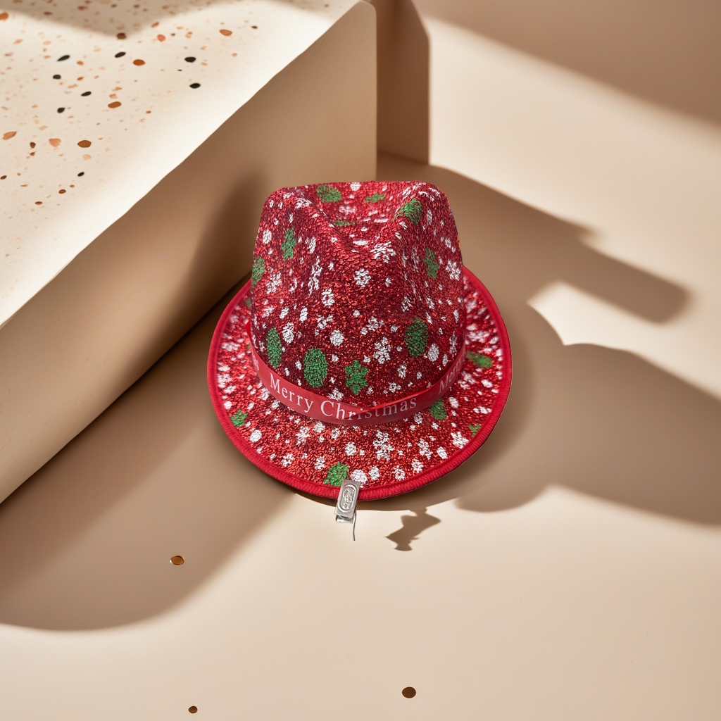 Red Christmas-themed woolen hat, Christmas decoration and warm hat Specification image