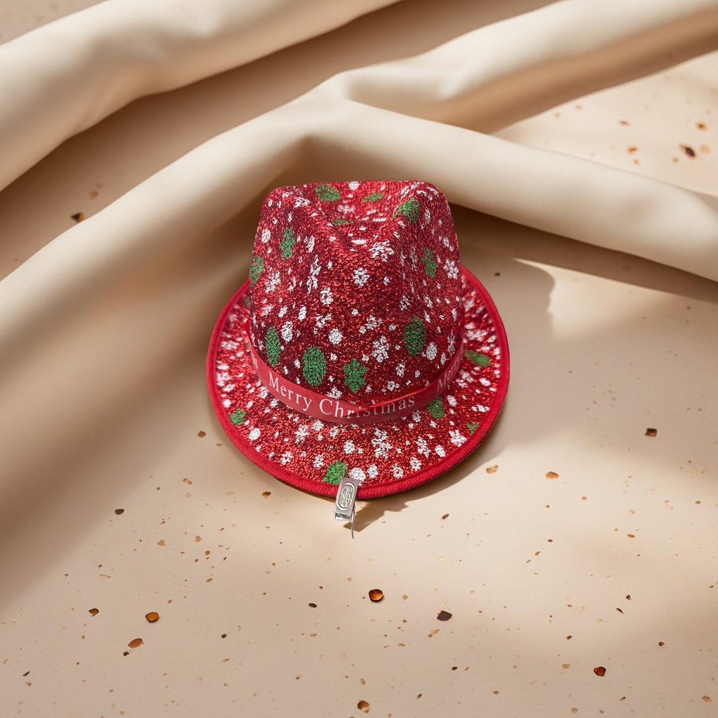 Red Christmas-themed woolen hat, Christmas decoration and warm hat details Picture