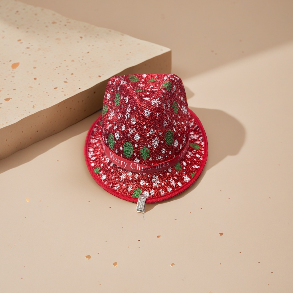 Red Christmas-themed woolen hat, Christmas decoration and warm hat
