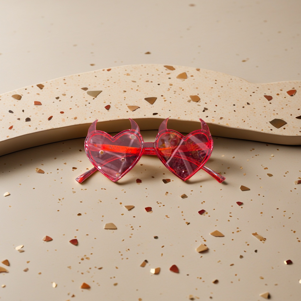 Red heart-shaped devil horn sunglasses, fashionable, individual and cool sunshade sunglasses details Picture