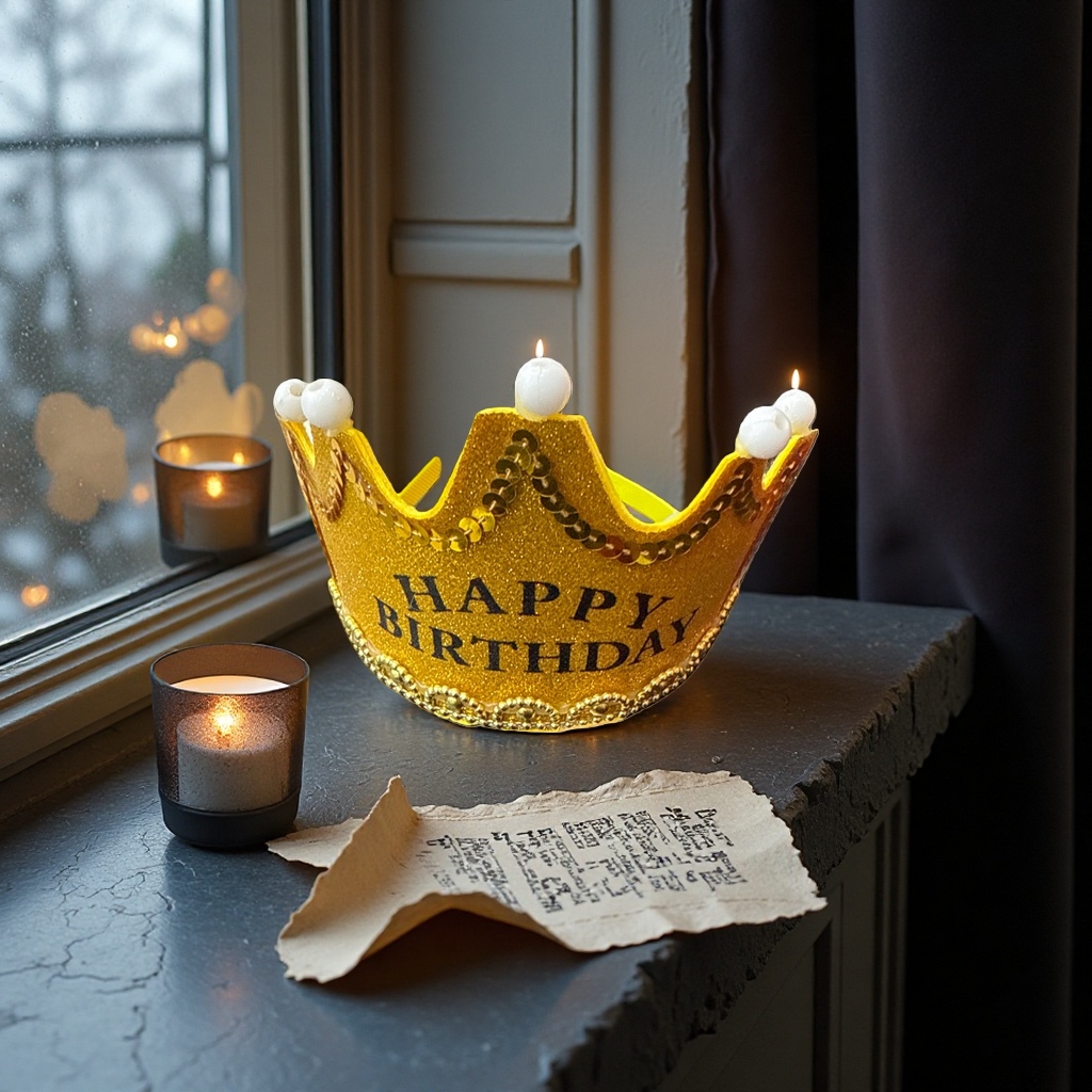 Golden shining BIRTHDAY crown, HAPPY BIRTHDAY, white beads, golden chain Application Scenario