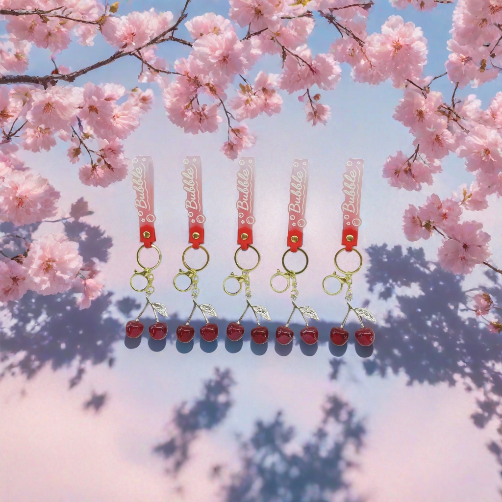 Pink gradient cherry keychain, soft PVC material, suitable for both car bags and hanging