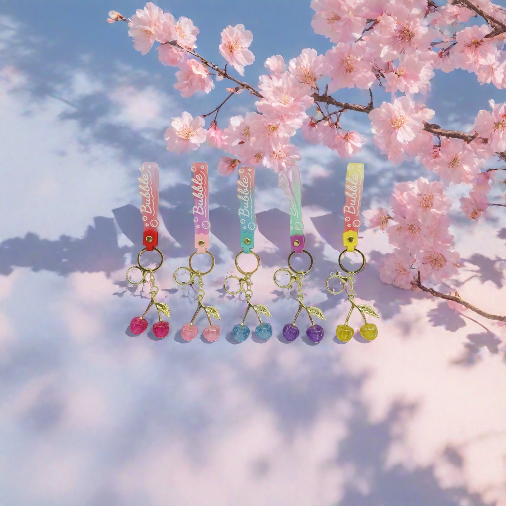 Colorful gradient lanyard cherry keychain, fashionable, cute and portable pendant Application Scenario