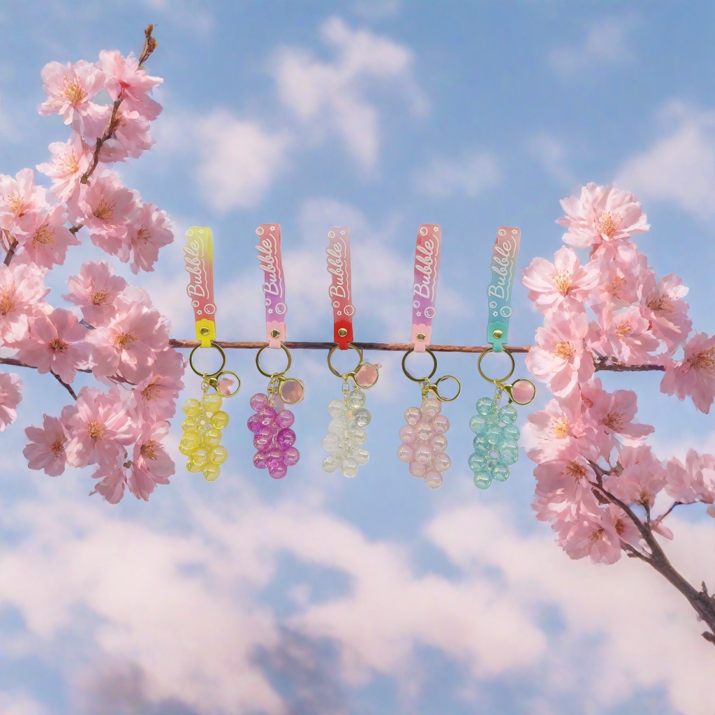 The colorful grape-shaped keychain with a realistic fruit pendant is small, cute and portable details Picture