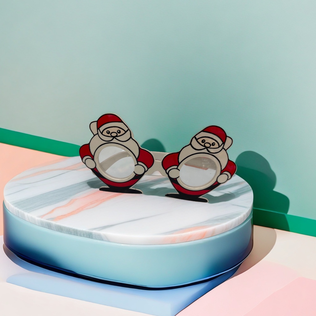 Christmas-themed decorative glasses, holiday party photo props, red, green and gold color scheme