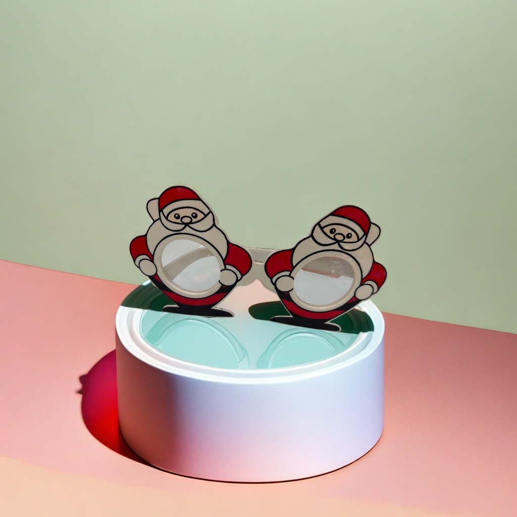 Christmas-themed decorative glasses, holiday party photo props, red, green and gold color scheme details Picture