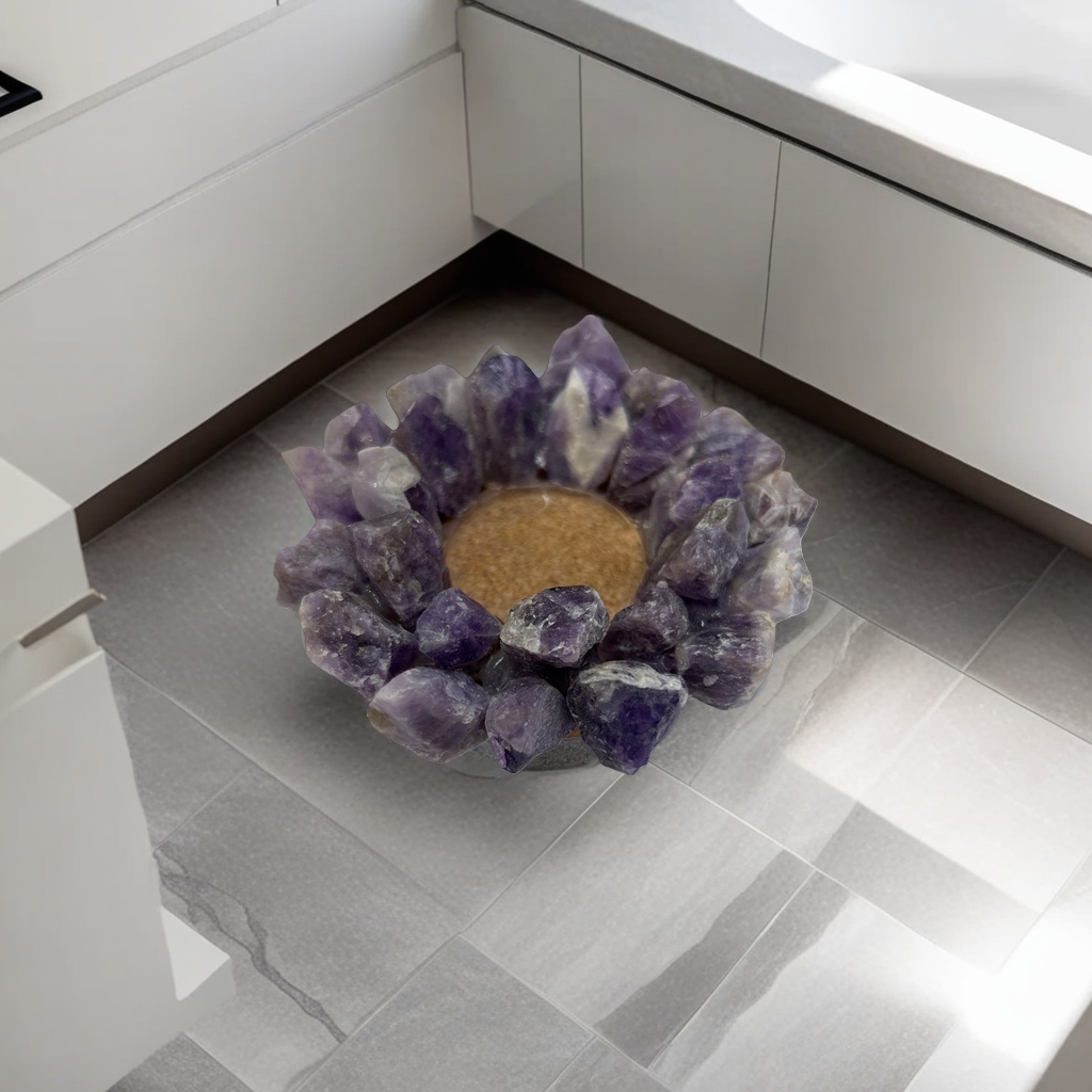 Purple crystal candlesticks, natural crystal ornaments, home decoration, living room coffee table items details Picture