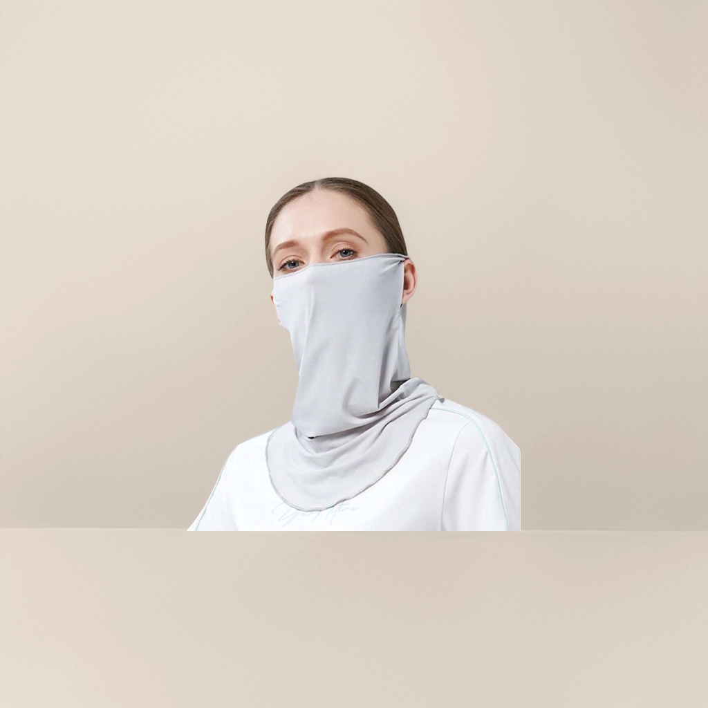 A breathable, lightweight and UV-resistant grey sun protection mask for women, suitable for outdoor cycling Specification image