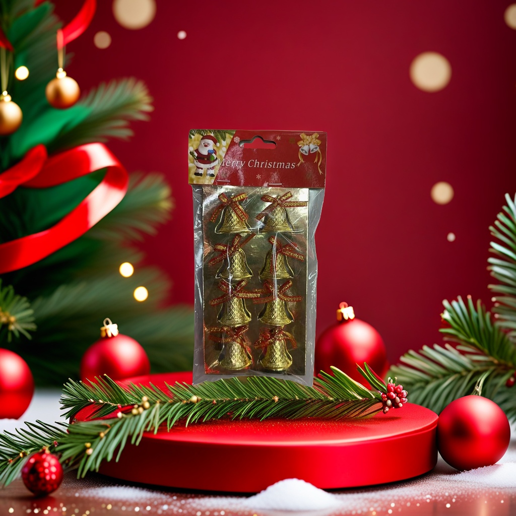 Golden Christmas decorative bells, festive atmosphere hanging decorations, home decoration items details Picture