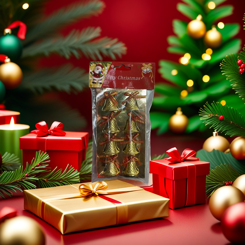 Golden Christmas decorative bells, festive atmosphere hanging decorations, home decoration items