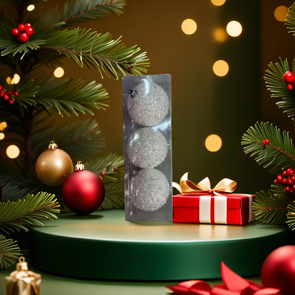 Transparent packaging box with three silver glitter decorative balls gift box, DIY decoration by hand