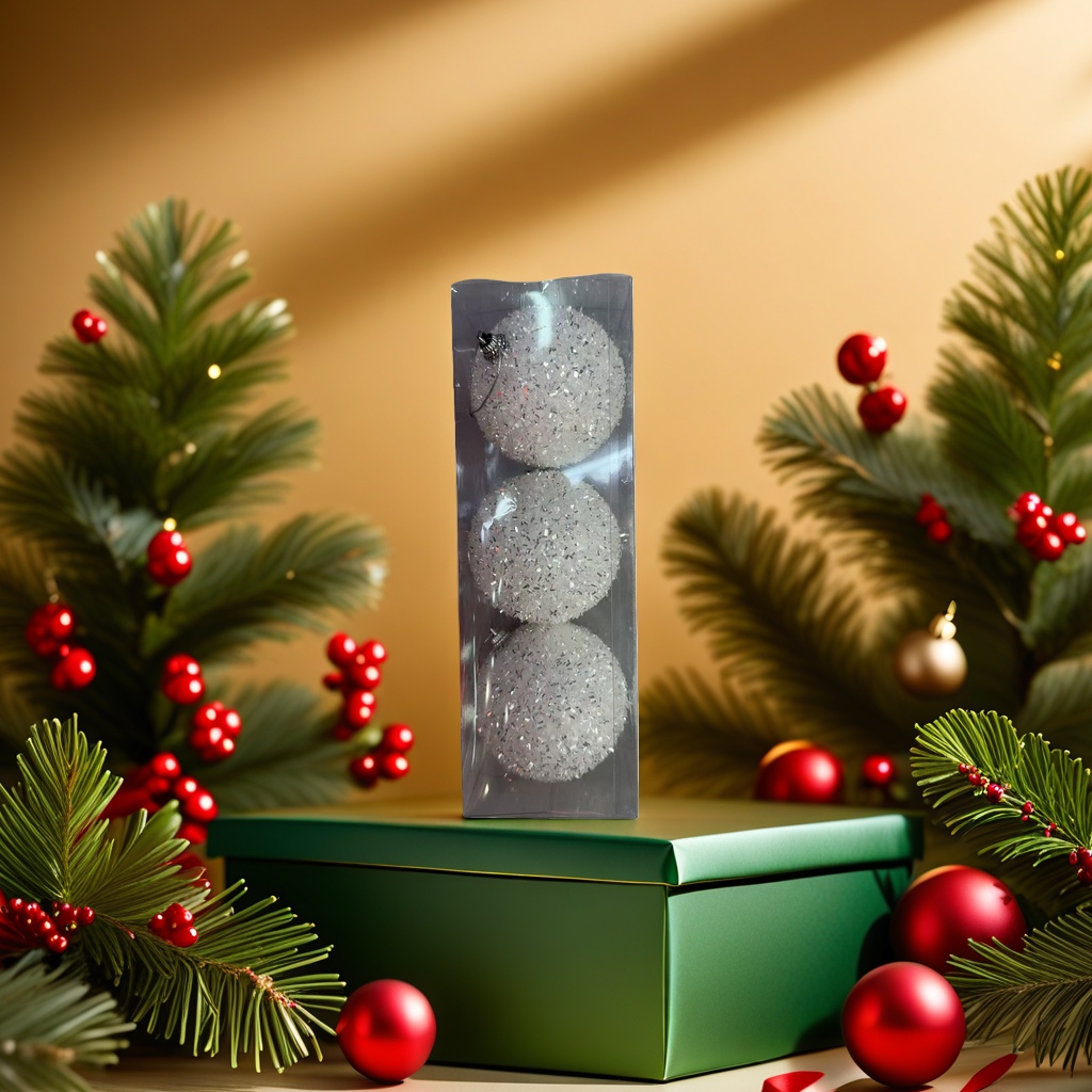Transparent packaging box with three silver glitter decorative balls gift box, DIY decoration by hand Specification image