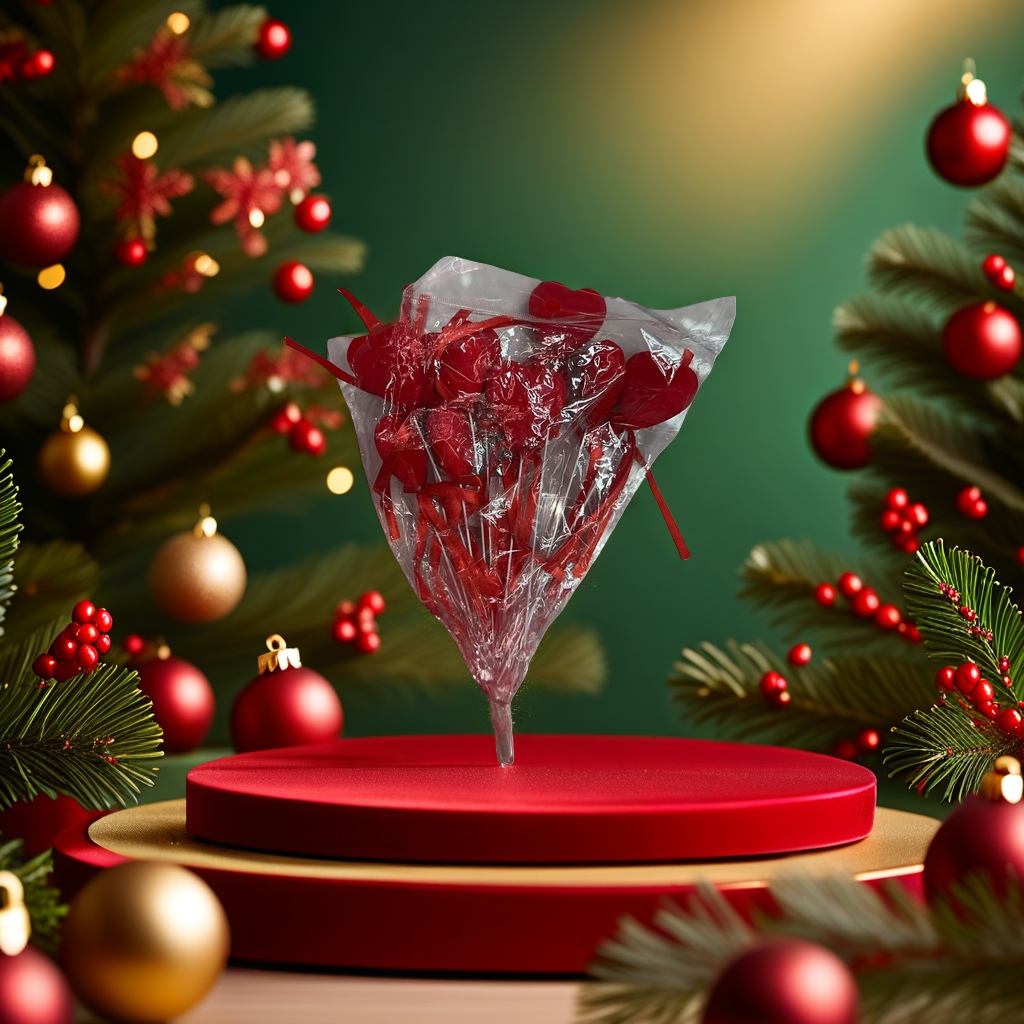 Red heart-shaped candy bouquets, Christmas atmosphere decorations, Christmas balls, Christmas decorations details Picture
