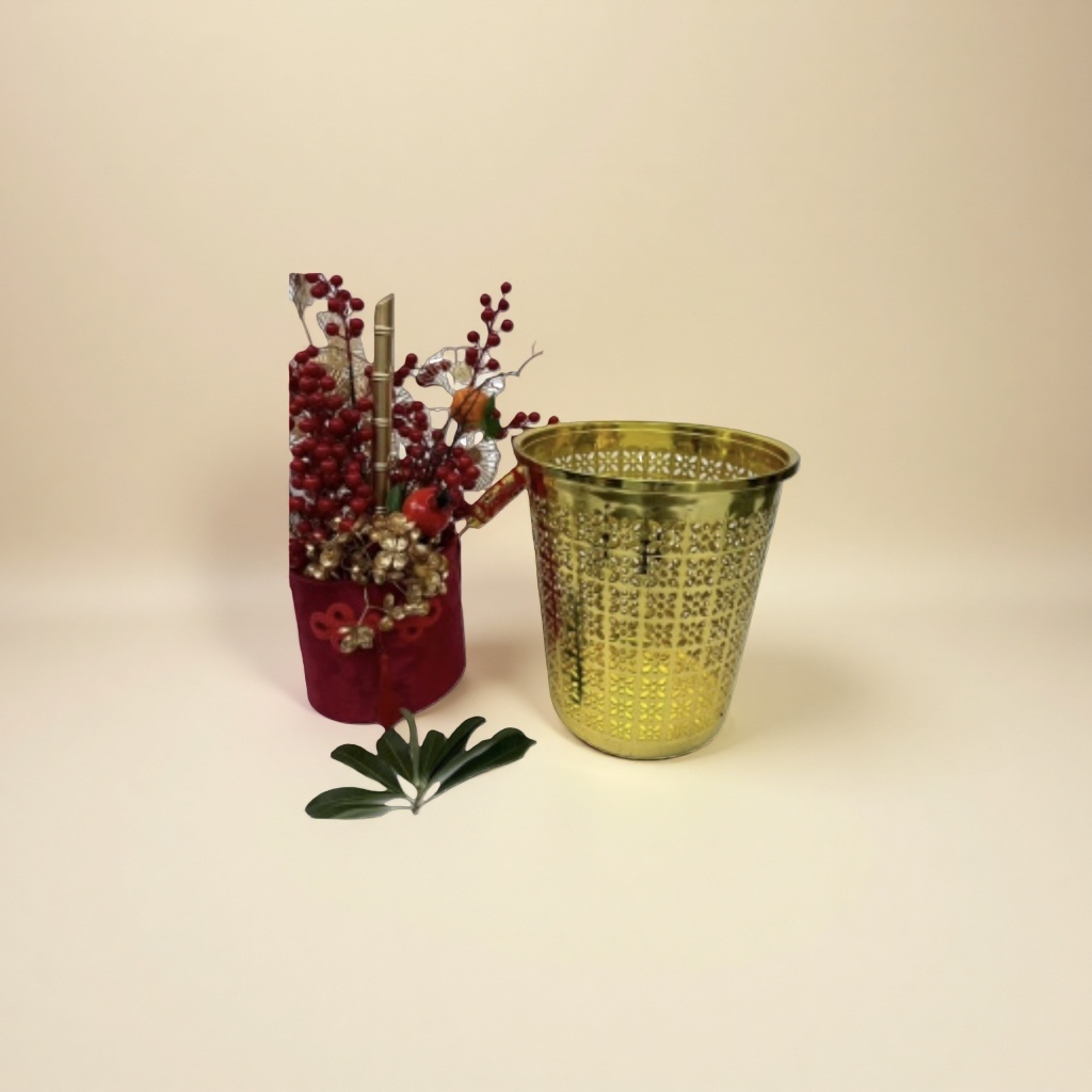 金色镂空花盆 金属雕花客厅阳台装饰盆 30cm