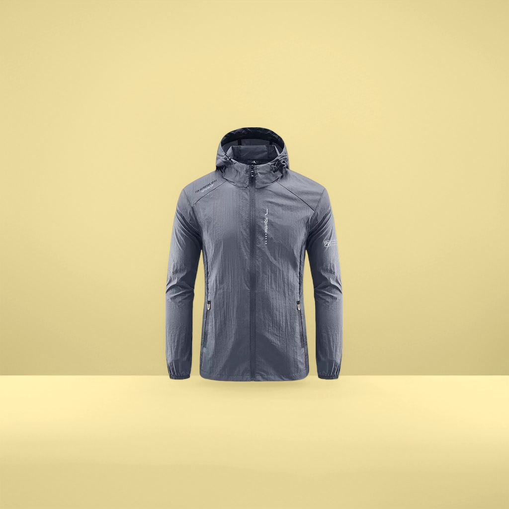 Grey hooded sports sun-protective jacket for both men and women, casual fleece windproof spring and autumn coat