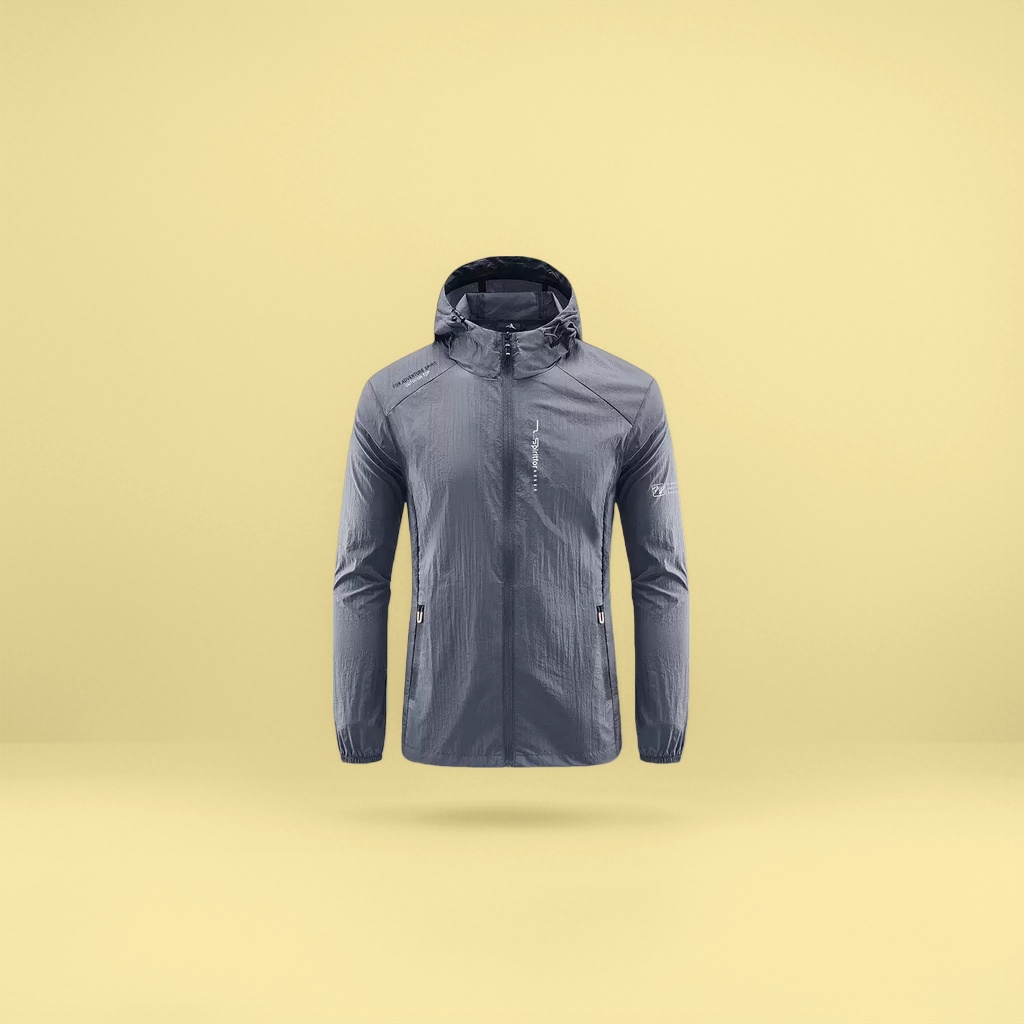Grey hooded sports sun-protective jacket for both men and women, casual fleece windproof spring and autumn coat details Picture