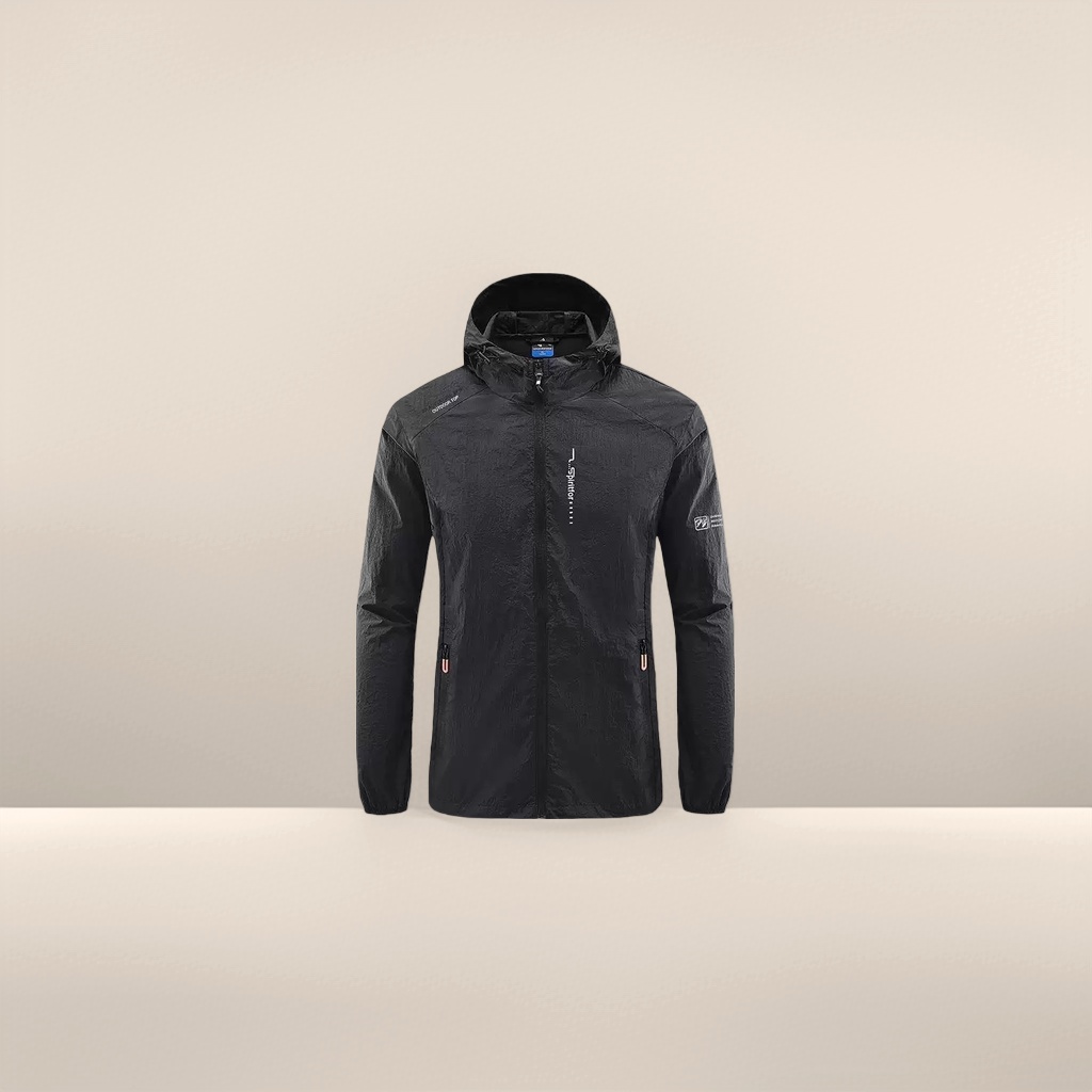 Black outdoor sports jacket for men, windproof, waterproof, breathable, lightweight and casual Specification image