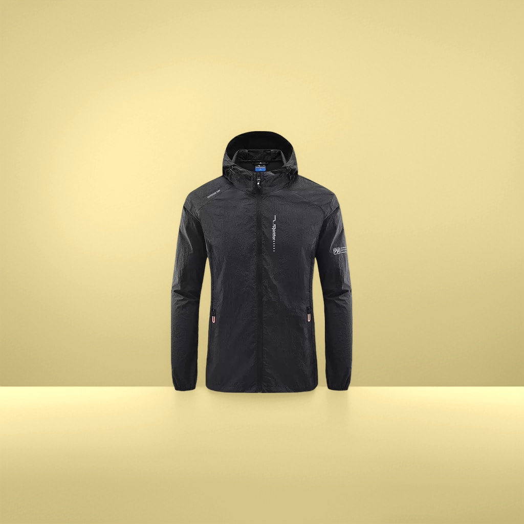 Black outdoor sports jacket for men, windproof, waterproof, breathable, lightweight and casual