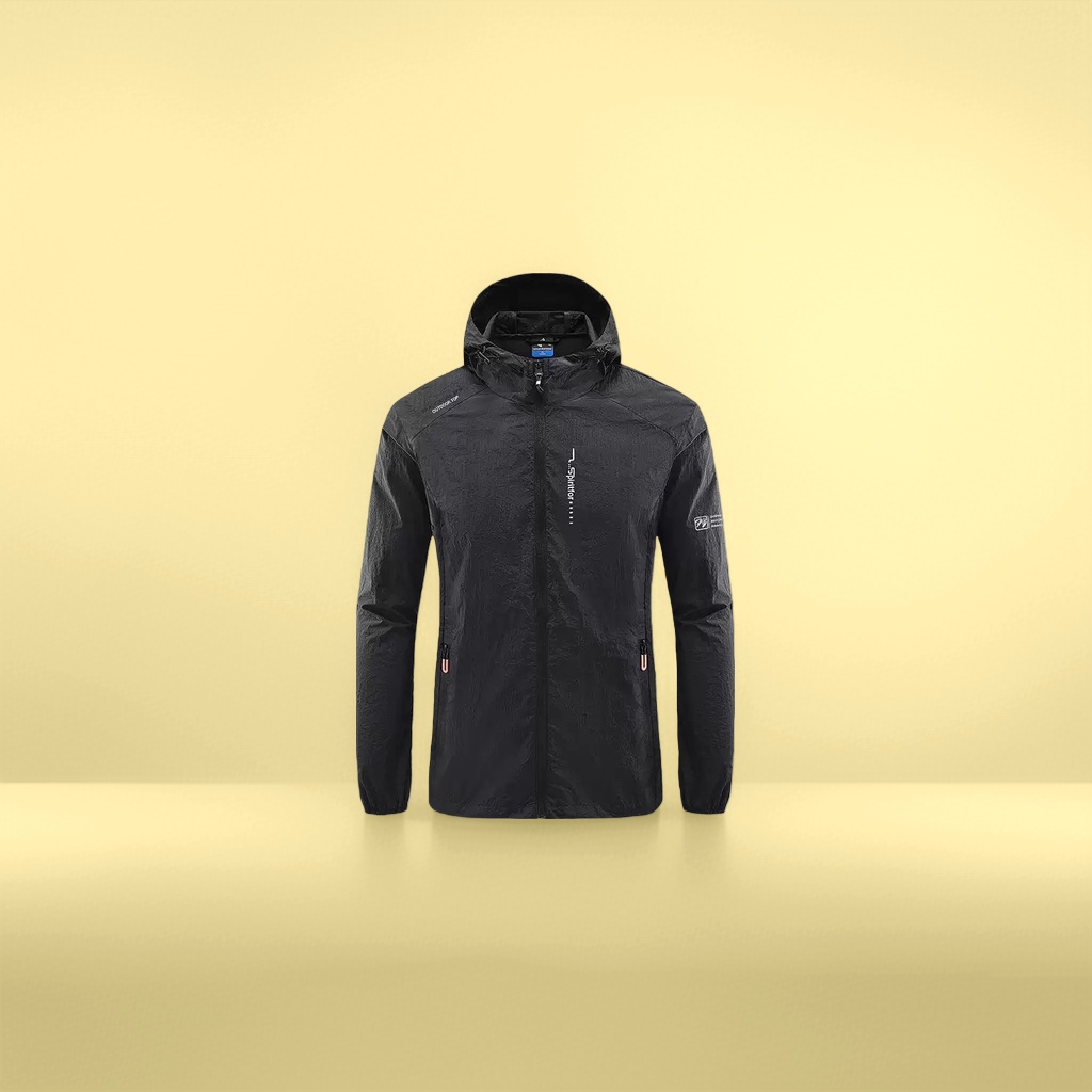 Black outdoor sports jacket for men, windproof, waterproof, breathable, lightweight and casual details Picture