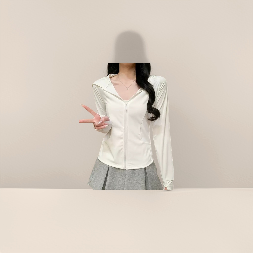 A casual and versatile long-sleeved white hooded zipper sun-protective jacket for ladies Application Scenario