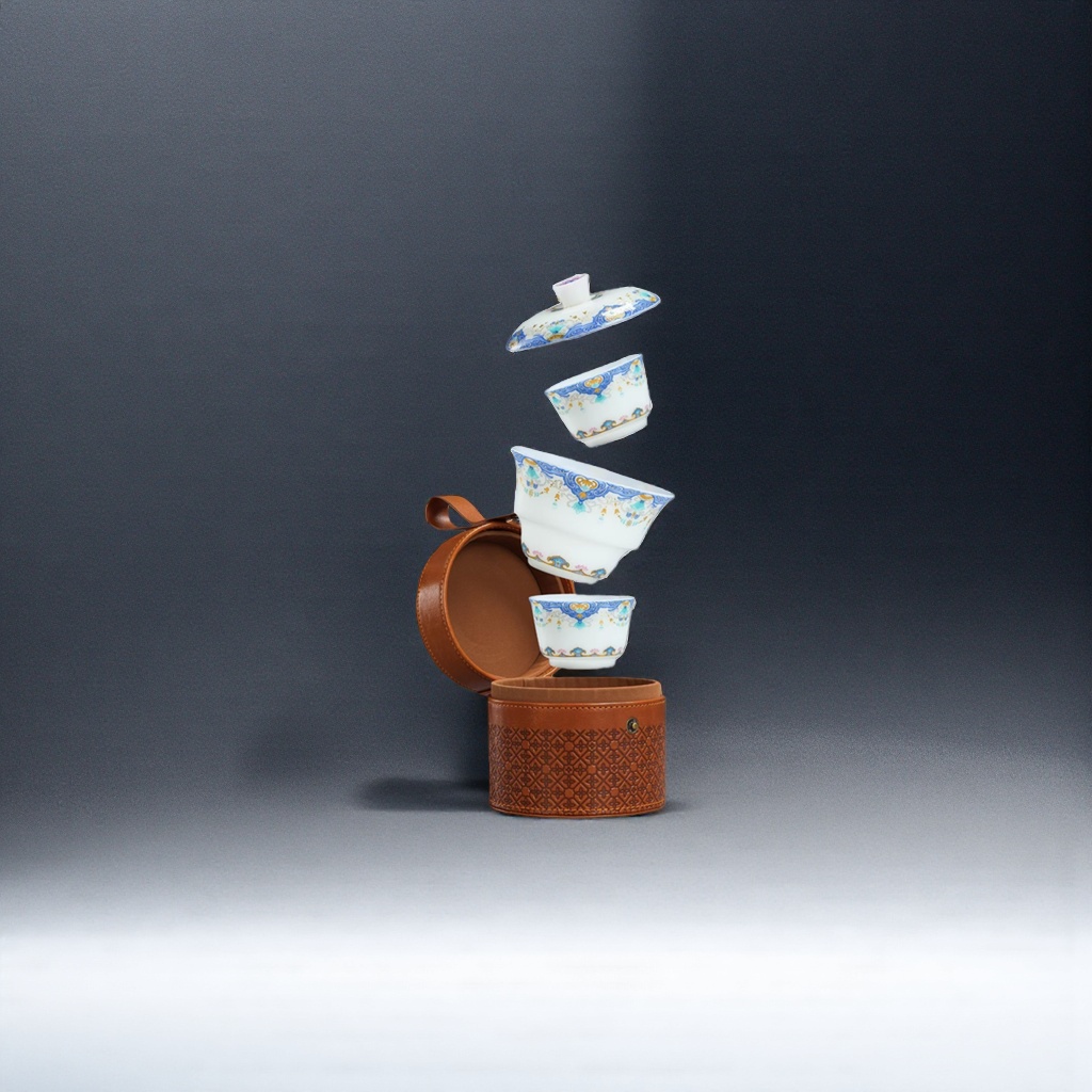 The Quick Customer Ceramic tea set includes tasting cups, leather travel bags and portable tea sets details Picture