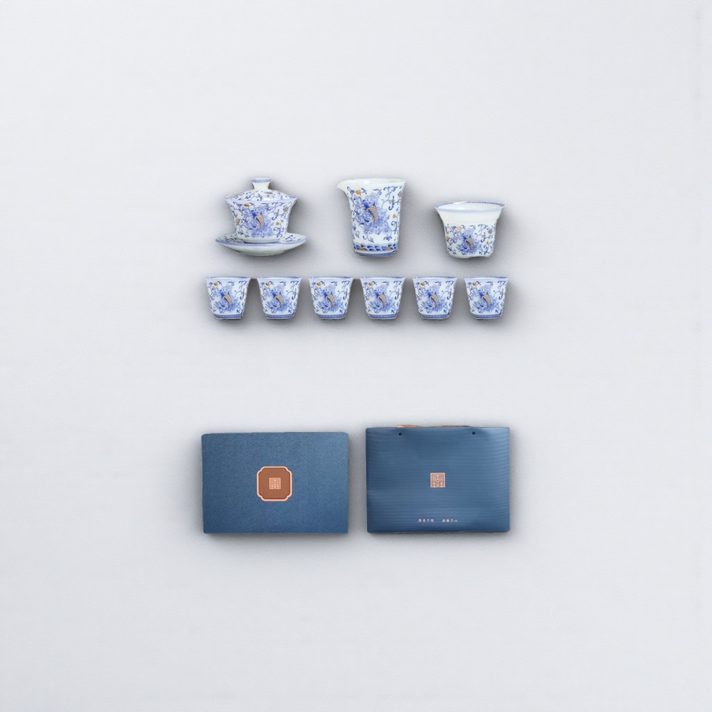 Blue and white porcelain tea set, ceramic Gongfu tea set gift box, suitable for home and office tea ceremony details Picture