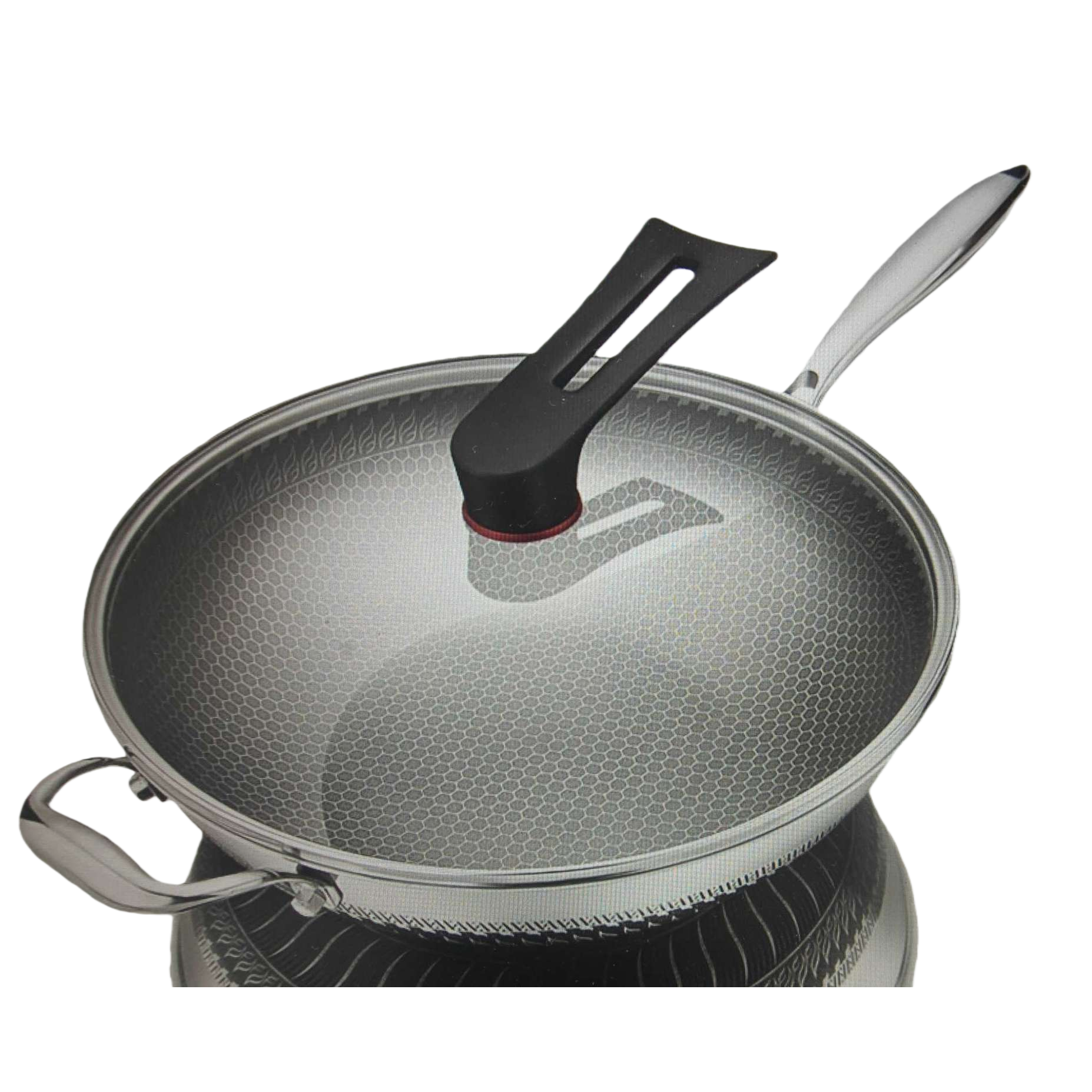 Stainless steel wok with glass lid for household frying, stir-frying, stewing and boiling utensils set Item Picture
