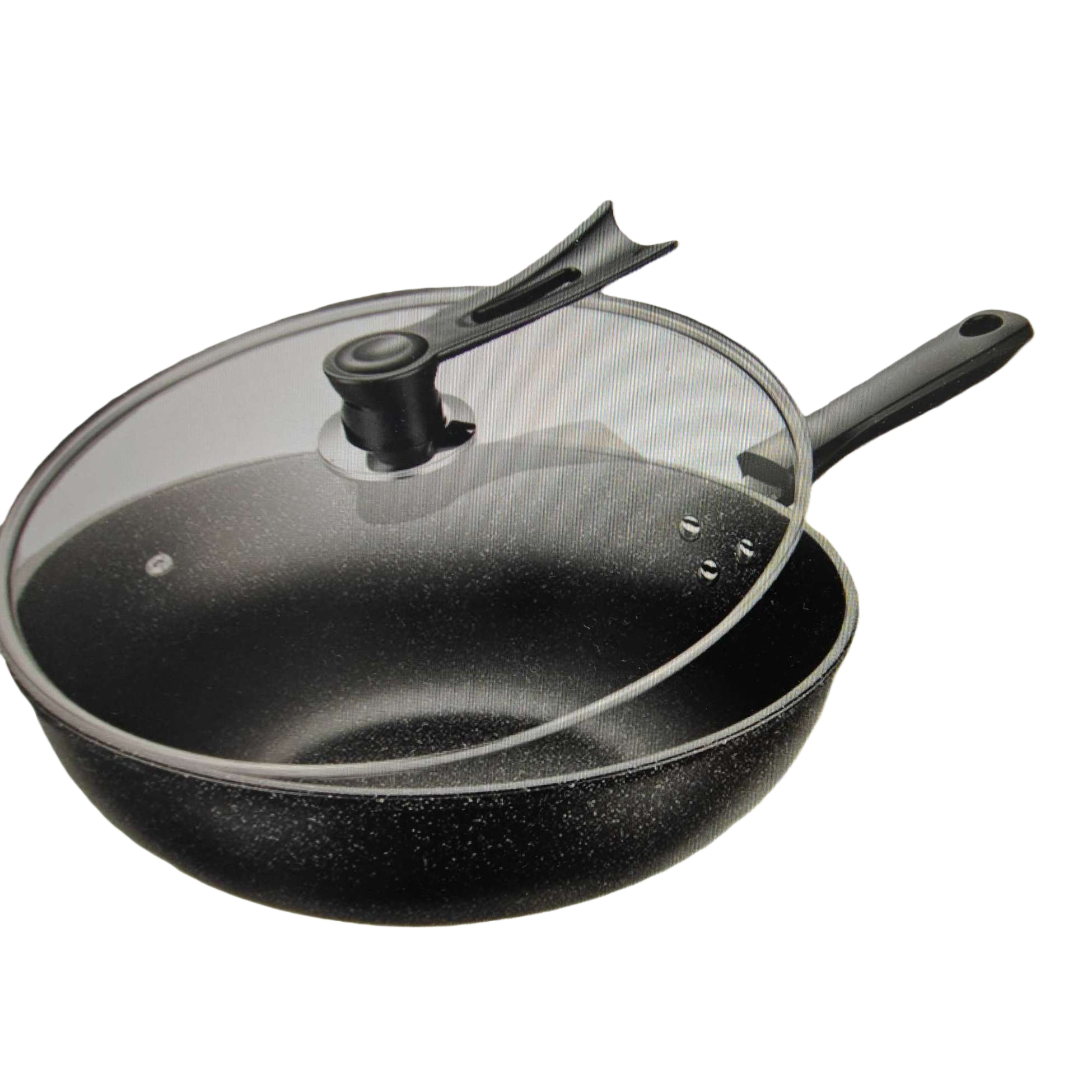 Black non-stick pan with glass lid, household cooking pot with lid for stir-frying and frying Item Picture