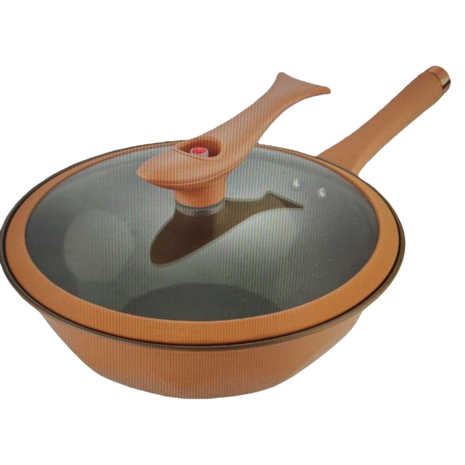 Orange non-stick pan with full polyvinyl fluoride coating, multi-functional kitchen cookware for stir-frying, stewing and boiling Item Picture