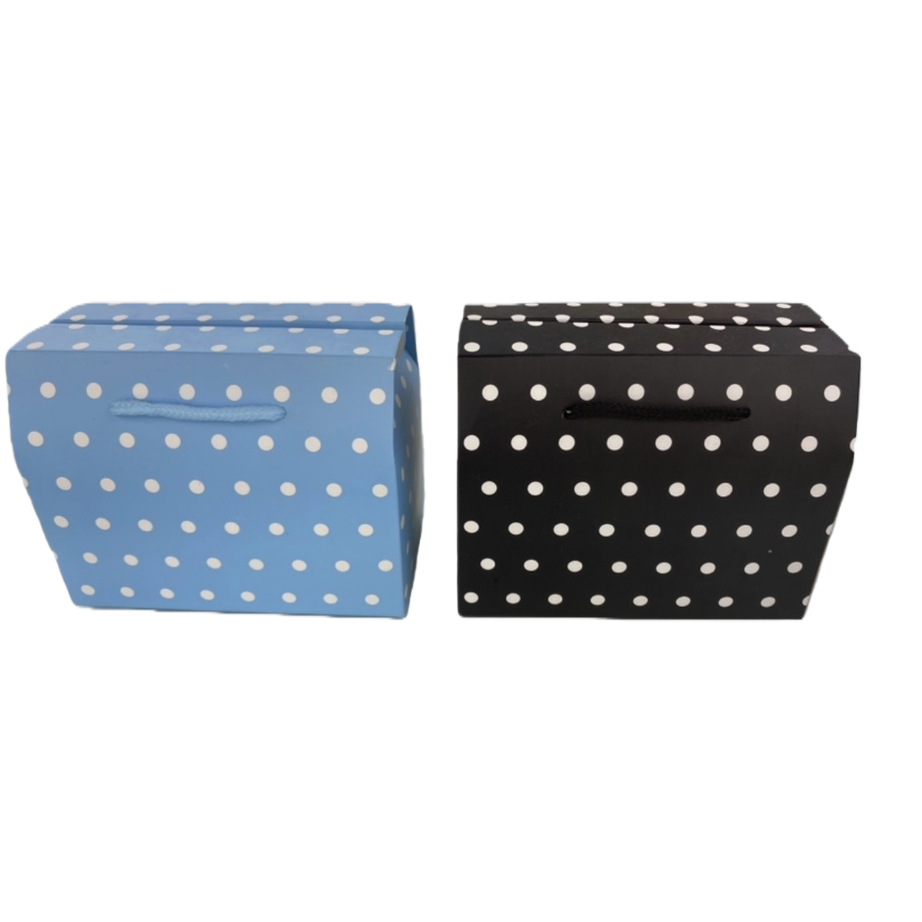 Blue polka dot and black polka dot two-color gift bag, fashionable hand-held packaging bag Item Picture