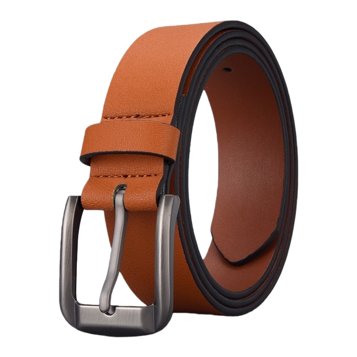 The orange genuine leather men's belt is fashionable and versatile with an automatic buckle Item Picture
