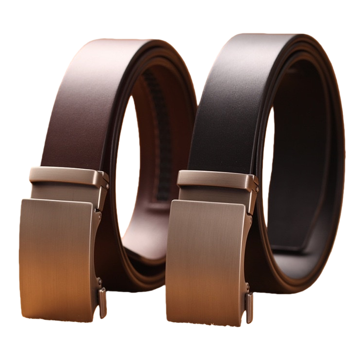 Leather men's automatic buckle belt, 3.5cm wide, black and brown available, adjustable from 100cm to 130cm Item Picture