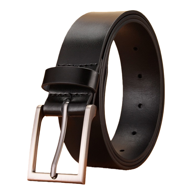 Black genuine leather men's belt, 3.5cm wide, automatic buckle business casual belt Item Picture