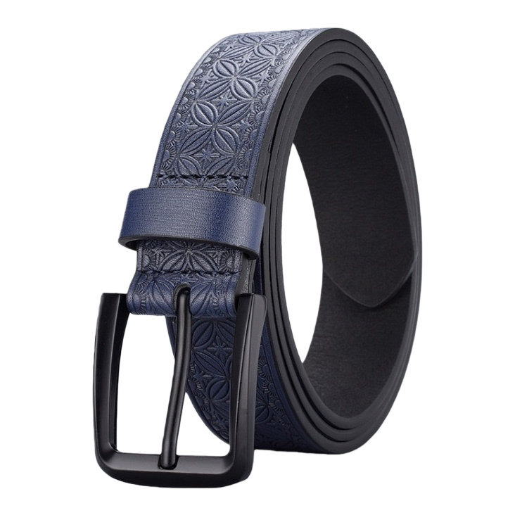 A simple and versatile men's blue patterned genuine leather belt, 3.5cm wide Item Picture
