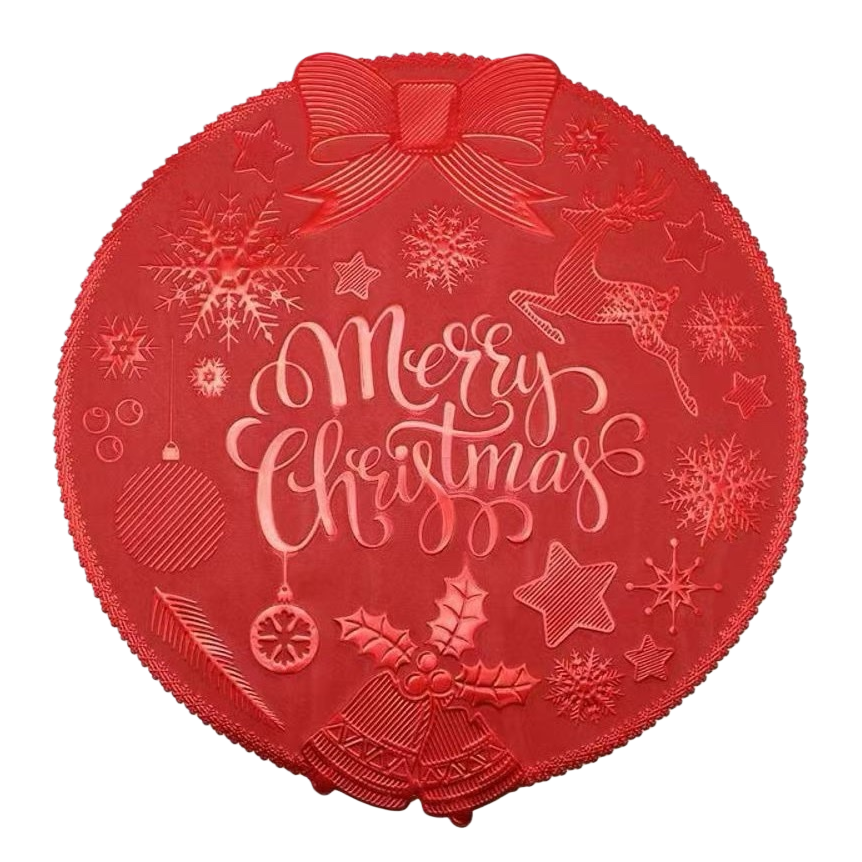 红色圣诞主题圆形垫子 Merry Christmas节日图案装饰垫餐垫白底实物图