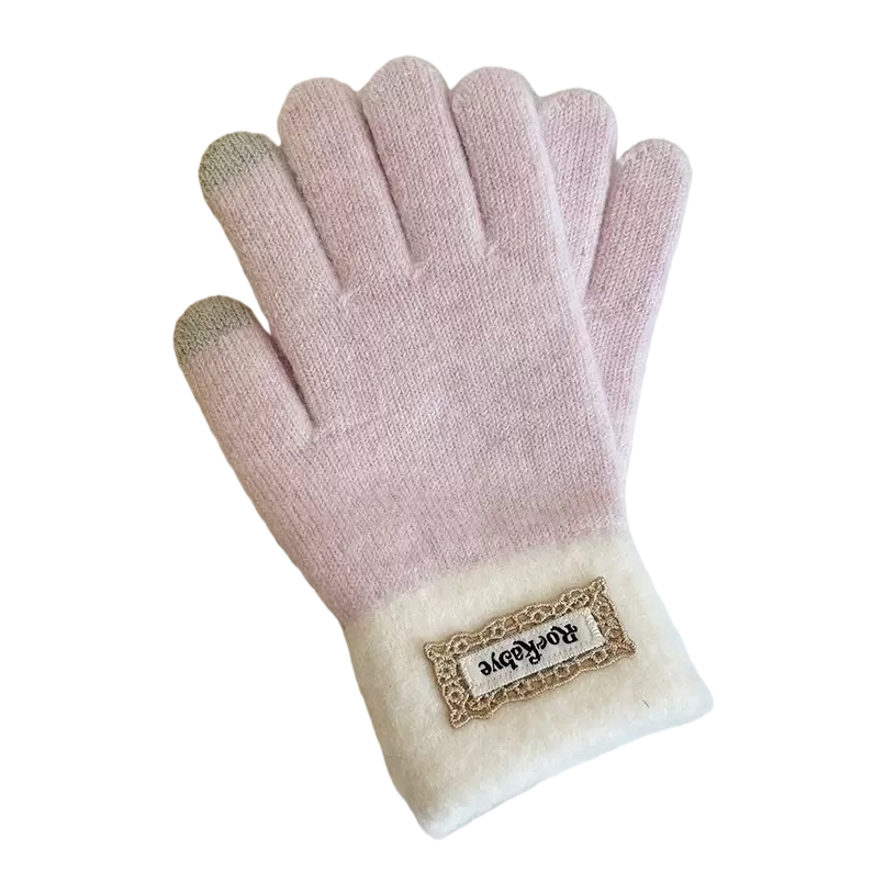 Guantes de lana rosa mujer otoño invierno caliente punto antideslizante pantalla táctil engrosado peluche Item Picture