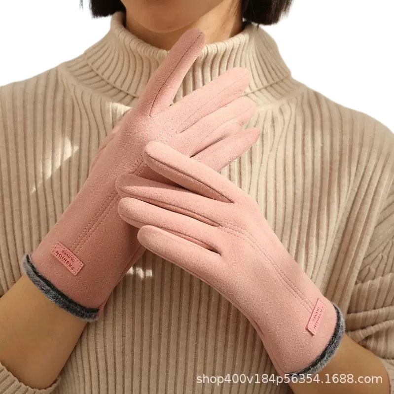 Beige wool knitted warm gloves for women to keep their hands warm in autumn and winter Item Picture