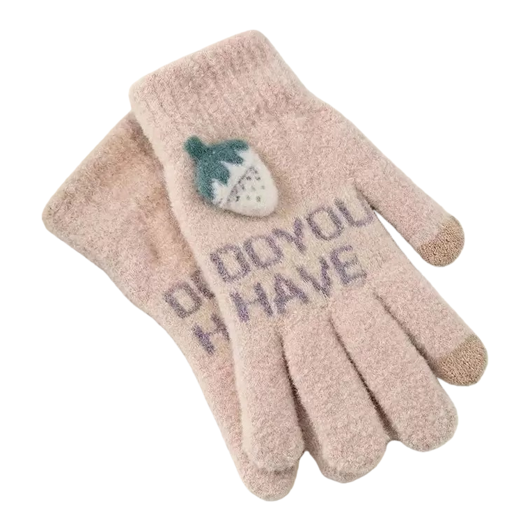 قفازات تدفئة من الصوف الوردي Item Picture