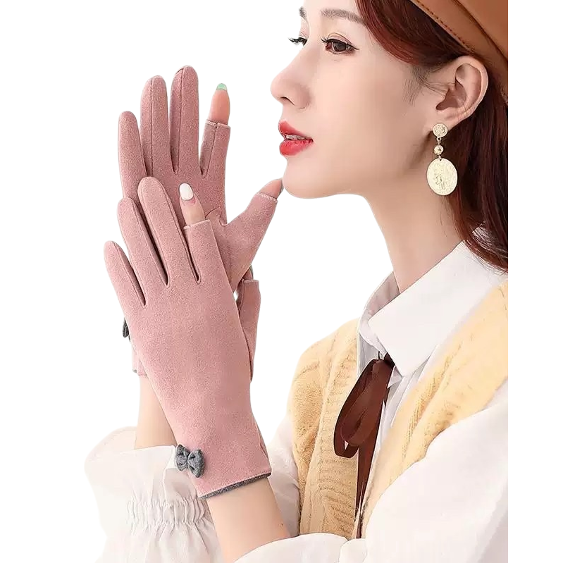 Pink gloves, warm and anti-slip, thickened cotton fleece for women in autumn and winter Item Picture