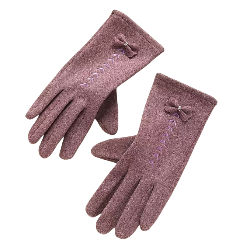 Purple bow decorated gloves, fashionable lace warm gloves for ladies Item Picture