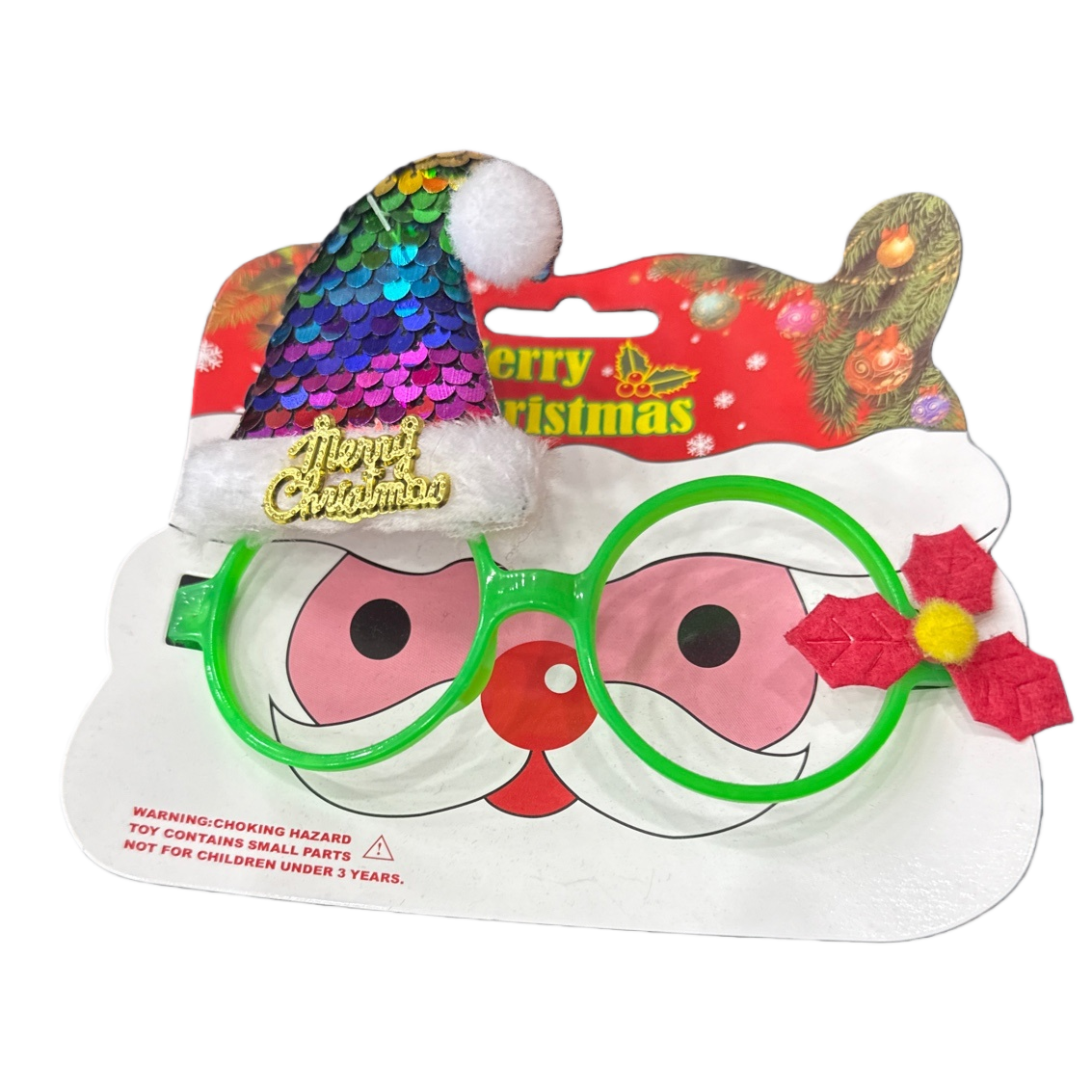 Christmas-themed decorative glasses, holiday party photo props, with adjustable red, green and gold color schemes Item Picture