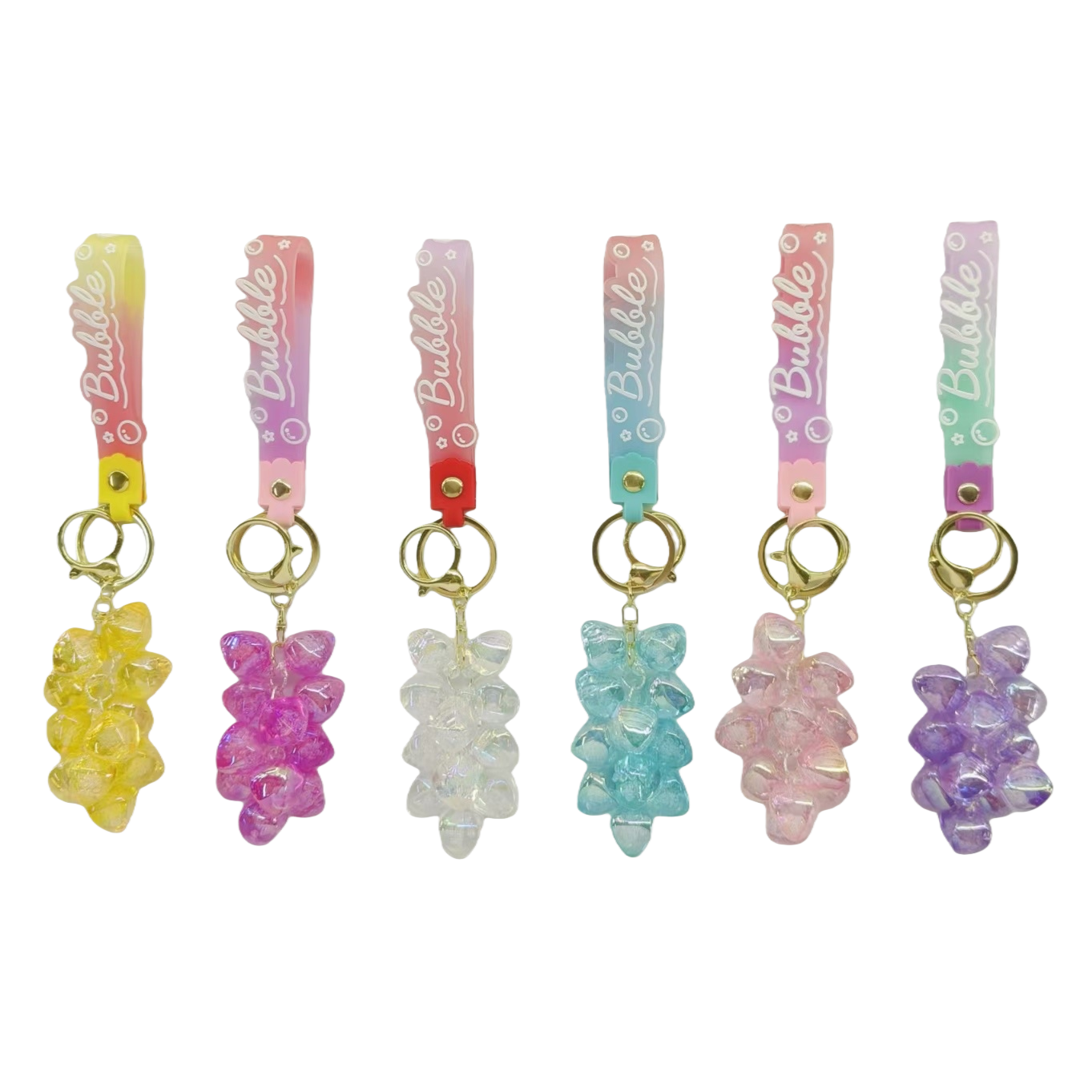 Colorful grape-shaped keychain, realistic fruit soft rubber pendant, cute car bag decoration Item Picture