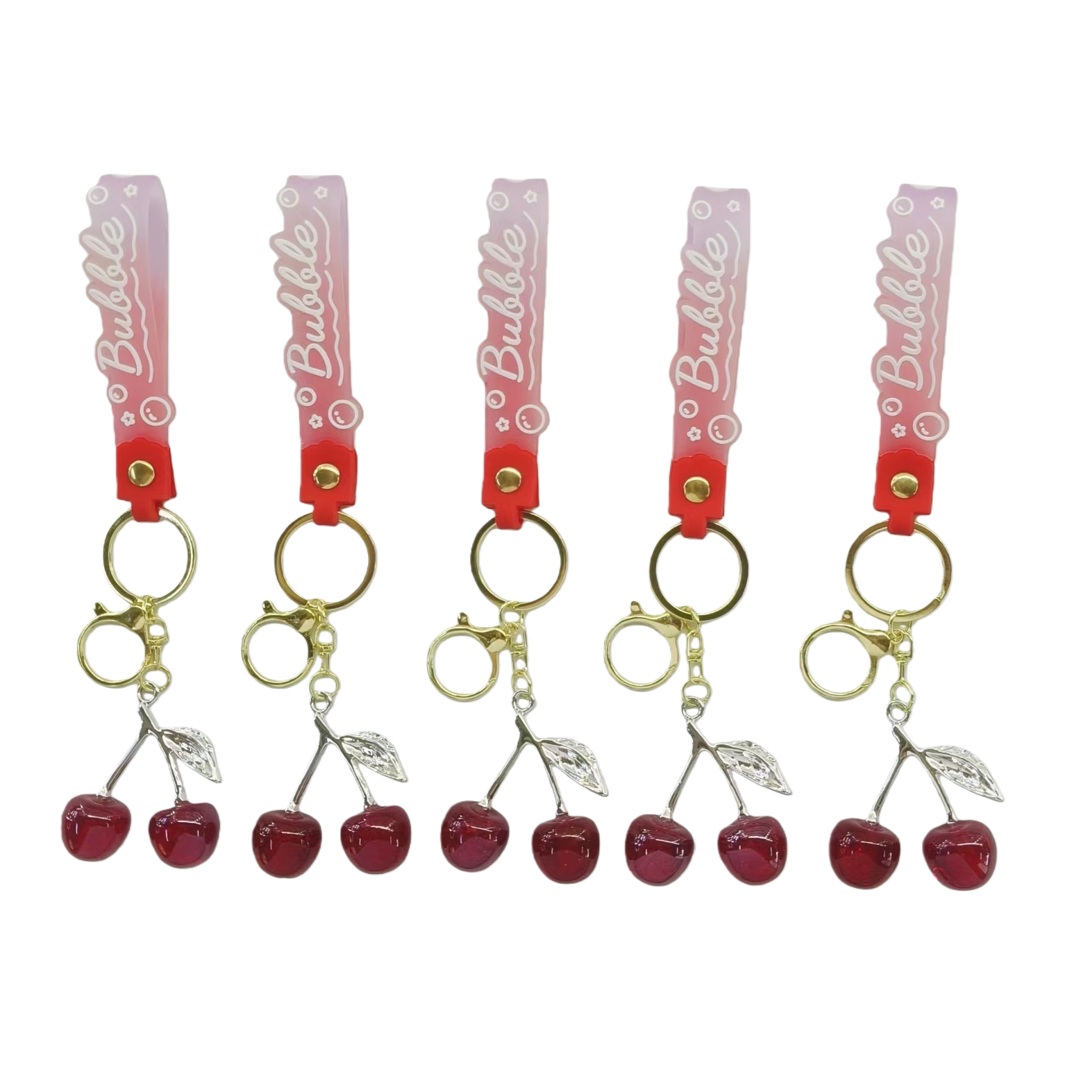Pink gradient cherry keychain, soft PVC material, suitable for both car bags and hanging Item Picture