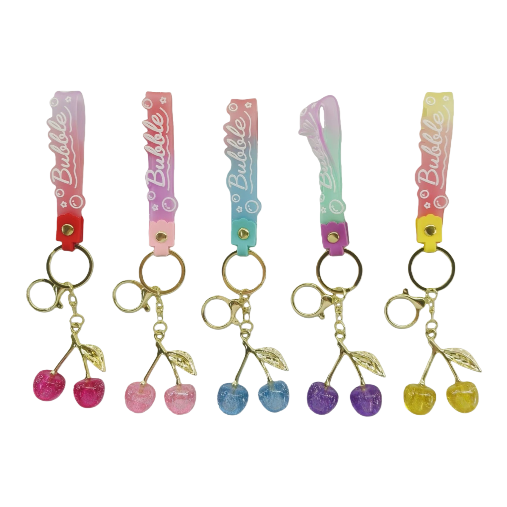 Colorful gradient lanyard cherry keychain, fashionable, cute and portable pendant Item Picture