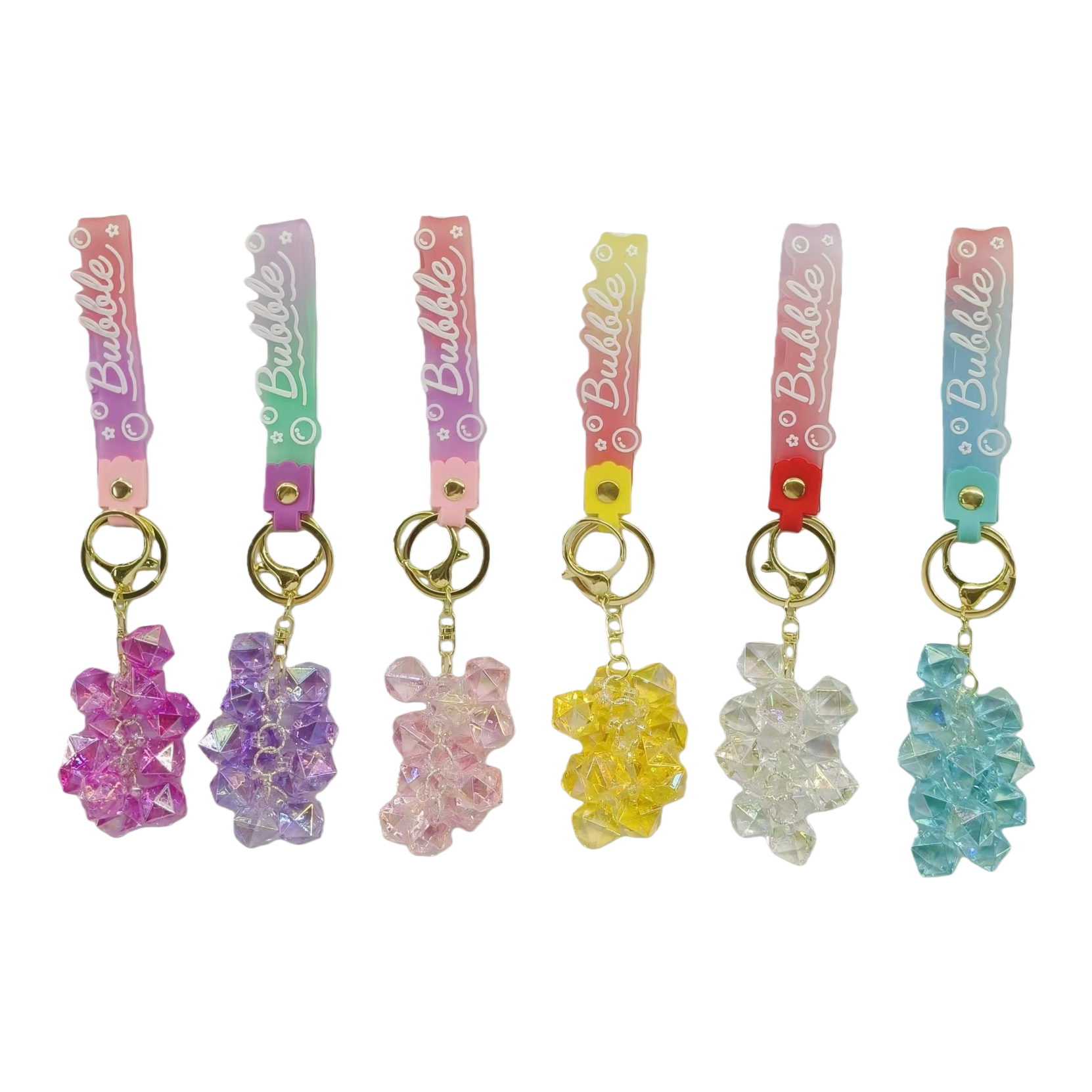 Colorful crystal bear keychain Bubble label six-color transparent bear pendant Item Picture